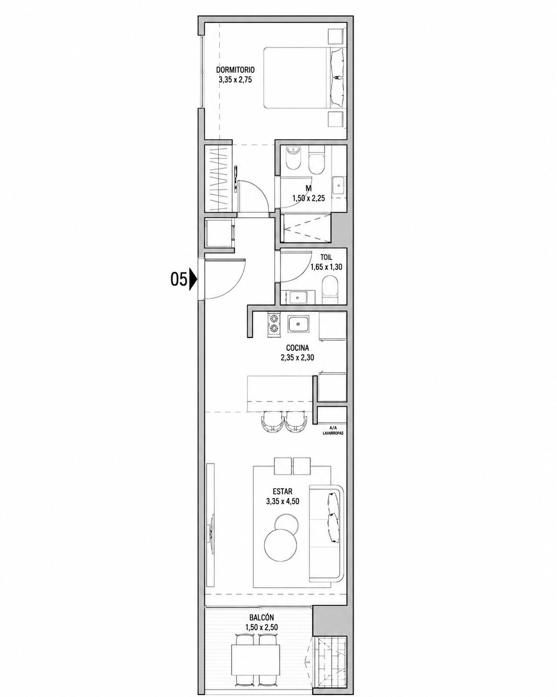Plano de departamento tipología E de MET Del Sol
