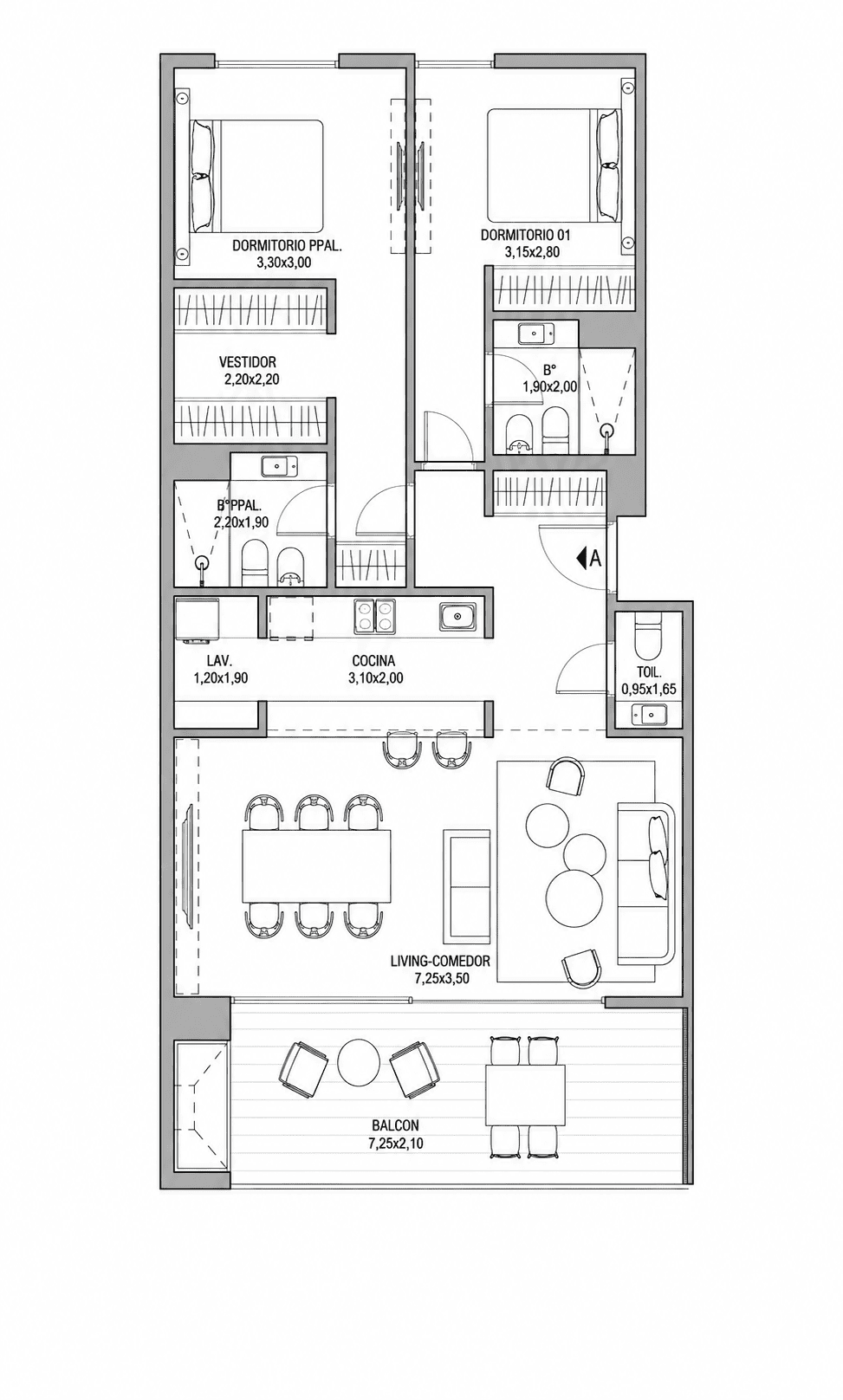 Plano de departamento amplio Blu
